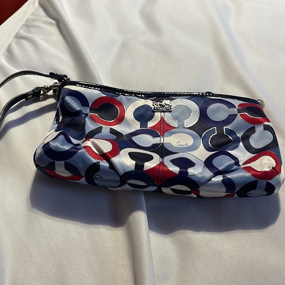 Blue multi monogrammed Coach wallet wristlet used a few times - Picture 3 of 7
